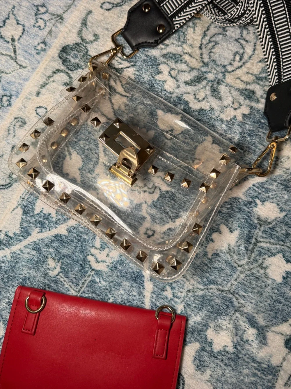 Razorbacks Women's Clear Crossbody Bag with Red Insert and Stud Accents